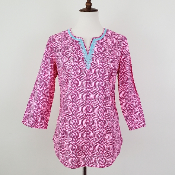 Talbots Tops - Talbots Embroidered Split Neck Tunic Top